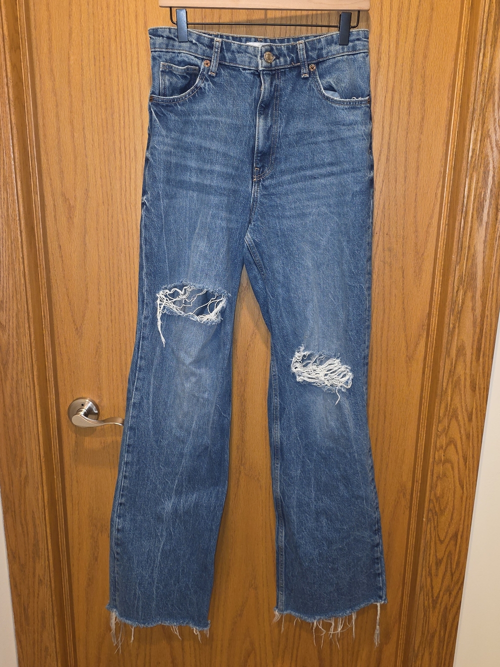 Zara Blue Ripped Straight Leg Jeans